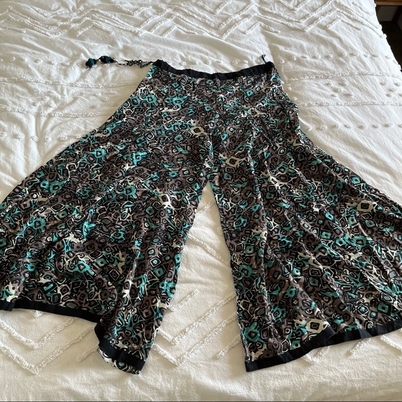 Flared Oversized Pants Bottoms with Button Closure Tassles Drawstring Waistband - Picture 1 of 8